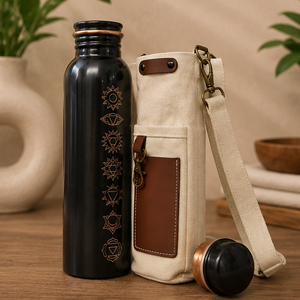 Ayurvedic Seven Chakra Copper Water <b>Bottle</b> Set Eco-friendly Portable Multi-Use Home Use with Coaster Lids - Product Image 2