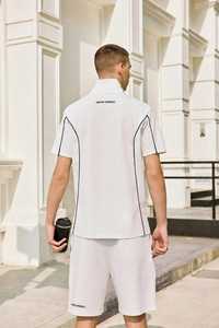 Conjunto Deportivo Ligero 2 en 1 para Hombre, Blanco, con Media Cremallera, Manga Corta, Anti-Pilling, con Línea Negra, de Secado Rápido, para Verano - Product Image 2