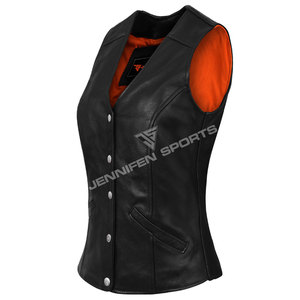 Chaleco de Motocicleta Clásico de Piel de Cordero Auténtica para Mujer, Corte Ajustado, Ropa de Invierno, Chaqueta Casual de Motociclista con Cierre de Botones - Product Image 3