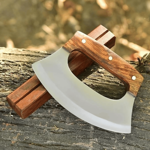 Hacha para Pizza Industrial Hecha a Mano por Pasha Enterprises, Acero con Alto Contenido de Carbono, Mango Curvo de Madera Natural, Cuchillo Profesional para Cortar Pizza - Product Image 4