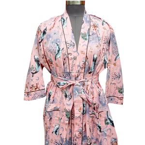 Bata Kimono Larga de Algodón 100% con Estampado Floral Ecológico para Mujer, Suave y Transpirable, con Cinturón - Product Image 3