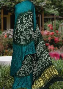 Sari de Seda Azul Pintado a Mano para Mujer, Tradicional Indio y Pakistaní, para Boda, Largo hasta el Suelo, Étnico, Corte Regular, para Todas las Estaciones - Product Image 5