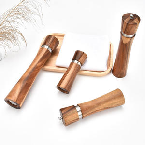 Hot Sale Eco-Friendly 8 Inch Acacia Wood Manual Spice Herb <b>Grinder</b> Set Adjustable Silver Stainless Steel Ring Salt <b>Pepper</b> Mill - Product Image 2