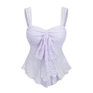 Purple Lace Babydoll Tank Top Bow Front <b>Slip</b> Shoulder Camisole Cropped Slim Fit Women Nightwear - Product Image 1