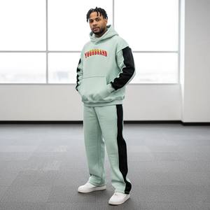 Ensemble de survêtement unisexe en molleton de coton épais délavé à l'acide de haute qualité pour homme, avec impression personnalisée, style streetwear, OEM ODM, 2 pièces - Product Image 1