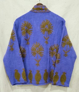 Chaqueta de Lana Azul con Cuello Mandarín Bordado, Manga Larga, Tejida a Mano con Punto Abierto, Abrigo de Otoño para Mujer - Product Image 4