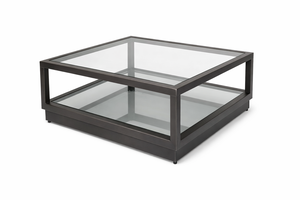 Table basse moderne en verre avec cadre en métal noir carré, double niveau, pour le salon - Product Image 3