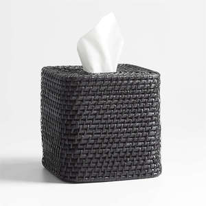 Modern Handmade <b>Black</b> Rattan <b>Bathroom</b> <b>Accessory</b> <b>Set</b> Tissue Box Covers Round Canisters & Tray Suitable for Home & Hotel Decor - Product Image 4