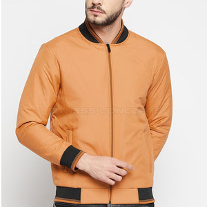 Blouson bomber orange pour homme avec finitions noires, fermeture éclair, style décontracté, en polyester, idéal pour l'automne - Product Image 4