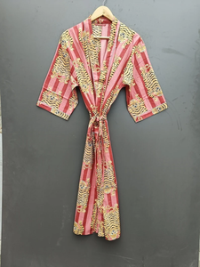 Bata Kimono con Estampado de Dibujos Animados para Mujer, 100% Algodón Transpirable, Camisón de Verano Hecho a Mano, Cuello en V, Cintura Elástica, Largo Completo - Product Image 5
