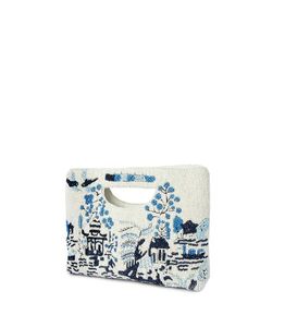 Pochette de soirée de luxe faite à la main, brodée bleu et blanc, motif géométrique, en textile, pour femme, personnalisable OEM - Product Image 3