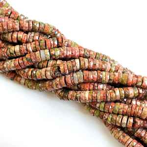 Cuentas de piedra preciosa de unakita natural facetada en forma de neumático Heishi de 5-6 mm, hilo de 16 pulgadas, cuentas sueltas al por mayor para la fabricación de joyas - Product Image 2