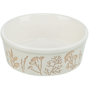 Ciotola in Ceramica per Animali Domestici 0,7 L Bianco Taupe con Design Floreale - Product Image 1