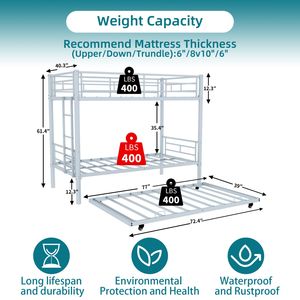 Letto a Castello in Metallo Bianco Robusto e Resistente, con Ringhiera di Sicurezza Insonorizzata, Senza Necessità di Rete a Doghe, per Bambini - Product Image 4