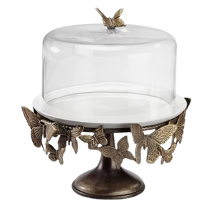 Round Metal <b>Cake</b> <b>Stand</b> With Glass <b>Dome</b> And Ornate Base For Displaying <b>Cakes</b> And Desserts - Product Image 4