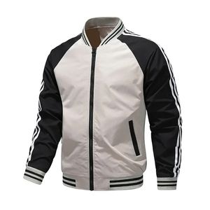Chaqueta de streetwear personalizada de alta calidad para hombre, con cierre de cremallera, ribetes en contraste, ribete acanalado, abrigo ligero informal, al por mayor. - Product Image 3