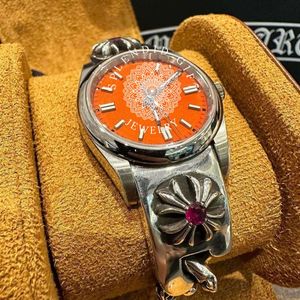 Reloj de Lujo para Hombre de Plata con Moissanita, Cristal de Zafiro, Esfera Naranja, Movimiento Analógico de Cuarzo ETA, Cierre Oculto - Product Image 3