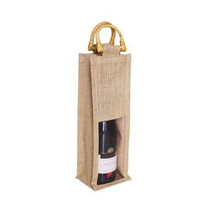 Emballage de bouteille de vin avec logo personnalisé écologique sac à cordon en tissu naturel lavable sac à vin en toile de jute coton jute lin - Product Image 5