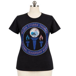 <b>Women</b> <b>Black</b> Rhinestone Graphic T <b>Shirt</b> Short Sleeve Crew Neck Sparkle Torch Design Crystal Embellished Casual Fashion Tee - Product Image 1