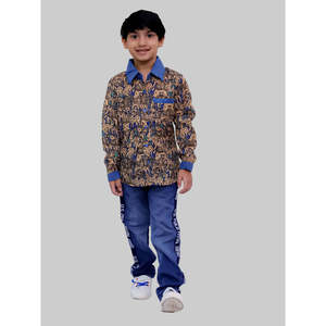 Camisa de Alta Calidad para Niños en Azul con Mangas Largas y Estampado de Elefantes, Tela de Poliéster Informal para Niños de 6 Años o Menos - Product Image 1