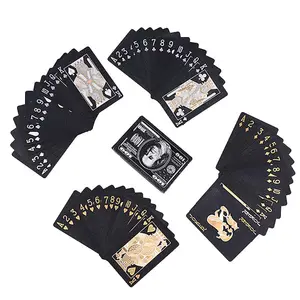 Kartu Poker tahan air warna hitam emas/hitam perak kualitas tinggi Poker kasino profesional untuk Hiburan