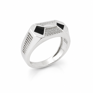 925 Sterling <b>Silver</b> Black Onyx and Cubic Zirconia Geometric Gemstone <b>Ring</b> for <b>Men</b> Wedding Party High Polish Finish - Product Image 3