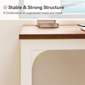 Bureau d'ordinateur au design moderne, pliable, en verre et bois, avec structure métallique, compatible avec les ordinateurs portables, pas de livraison le week-end - Product Image 5