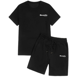 Custom Logo Printed Low MOQ Premium Casual Men's Summer T-Shirt and <b>Trouser</b> Set 100% Cotton Eco-Friendly Crew Neck - Product Image 5