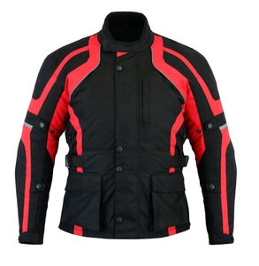 Veste de moto pour homme, noire et rouge, à blocs de couleur, manches longues, coupe-vent, toutes saisons, pour adulte - Product Image 1