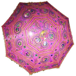 Sombrilla Pequeña de Tela Étnica, Diseño Tradicional Indio, Estilo Bohemio, Plegable, con Control Manual - Product Image 1