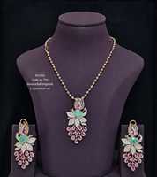 Ensemble collier pendentif paon 11614 avec zircone cubique, pierres précieuses vertes, roses et jaunes, boucles d'oreilles assorties, bijoux de mode pour mariage et fête