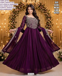 Ensemble de robe en soie Anarkali Ziya traditionnel et festif, style Bhandhani pour Rangoli, protection solaire, séchage rapide, longueur au sol, coupe classique - Product Image 4