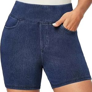 Shorts en jean skinny taille haute respirants, délavés, style streetwear, boutonnés, écologiques, 100 % coton, légers et simples pour femme, été - Product Image 4