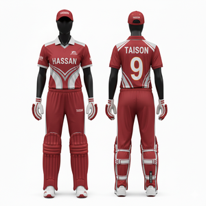 Women <b>Cricket</b> Uniform 180 GSM High Quality Polyester Micro Mesh Breathable Red <b>White</b> Panel Style uniform - Product Image 1
