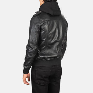 Blouson Bomber en Cuir Noir à Capuche pour Homme Bravado – Élégant, Premium, Style Motard, Streetwear, Chaud, Confortable et Durable - Product Image 2