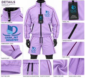 <b>Men's</b> <b>Purple</b> Windbreaker <b>Suit</b> Set Sporty Polyester Shorts Breathable Stand Collar Spring Wear - Product Image 6