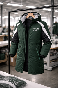 Wholesale Swim <b>Parka</b> <b>Jacket</b> <b>Waterproof</b> Hooded Long Winter Coat Black Green with Fleece Lining Custom Logo Team Sports <b>Jacket</b> - Product Image 6