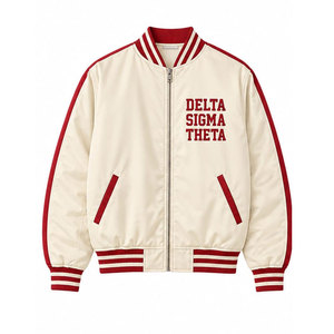 Blouson Bomber Delta Sigma Theta Rouge avec imprimé 1913 au dos, style preppy pour homme, fermeture éclair sur le devant, veste en satin de style universitaire - Product Image 5