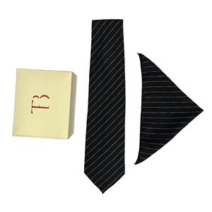 Cravate élégante en soie à rayures et pochette carrée Combo cadeau large cravate soyeuse pour hommes - Product Image 6