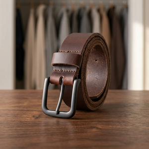 Cinturón de Cuero Vacuno Casual para Hombre con Hebilla Rectangular de Cobre, Estilo Vintage, Color Sólido y Duradero - Product Image 5