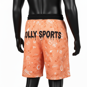 Pantalones Cortos de Baloncesto Transpirables de Malla de Poliéster de 160 GSM, Color Durazno Vintage, Estampado Completo, Logotipo Personalizado - Product Image 5