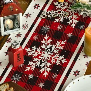 Runner Natalizio a Quadri Buffalo con Fiocchi di Neve 13x72 Pollici, Decorazione Stagionale Invernale per Tavolo da Cucina e Sala da Pranzo, Arredo per Feste in Casa - Product Image 1