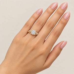 14K Yellow Gold <b>Moissanite</b> Proposal <b>Ring</b> Cushion Shape pave Set Wedding Jewelry for Women - Product Image 5