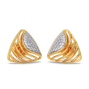 Boucles d'oreilles clous en forme de feuille de triangle doré avec diamants - Product Image 1