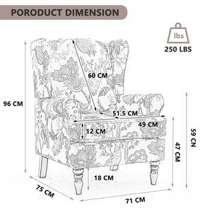 Poltrona Floreale Retrò con Comode Gambe in Legno Imbottite per Soggiorno e Camera da Letto - Product Image 2