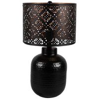 Lampe de table élégante de style Art déco en métal avec abat-jour ajouré à motif de ressort et base en verre sphérique pour un éclairage sophistiqué