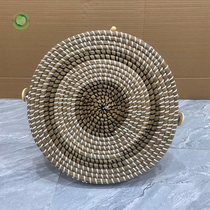 Seagrass food <b>cover</b> with round brown pattern Kitchenware and <b>table</b> decoration Wholesale eco-friendly Made in Viet Nam - Product Image 4
