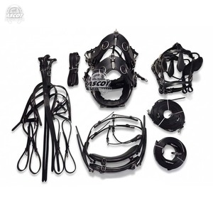 Custom Miniature Team pair <b>harness</b> set in leather Horse driving <b>Harness</b> with french collar <b>black</b> brown - Product Image 1
