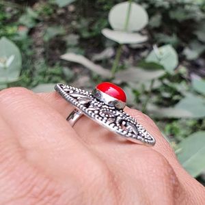 Red Coral <b>Ring</b> Silver Handmade Bollywood Indian Jewelry Natural Gemstone Statement <b>Ring</b> Elegant Gift For Women - Product Image 2