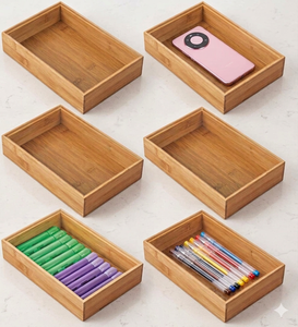 Eco Friendly Bamboo Cutlery <b>Drawer</b> Organizer Wooden <b>Storage</b> Tray with Adjustable Compartments for Kitchen Cabinet - Product Image 5